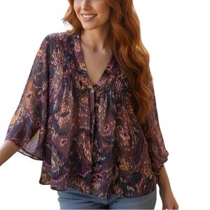 Medium Artsy Ruffled Bell Sleeve Sheer Layering Blouse Sexy Casual Concert Chic